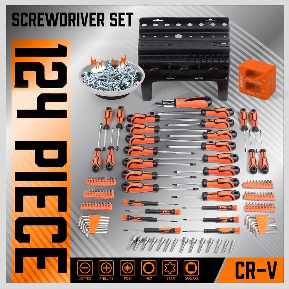 SEDY 124-Piece Magnetic Screwdriver Set – Complete Tool Kit with Ratchet, Bits, Allen Keys & Storage