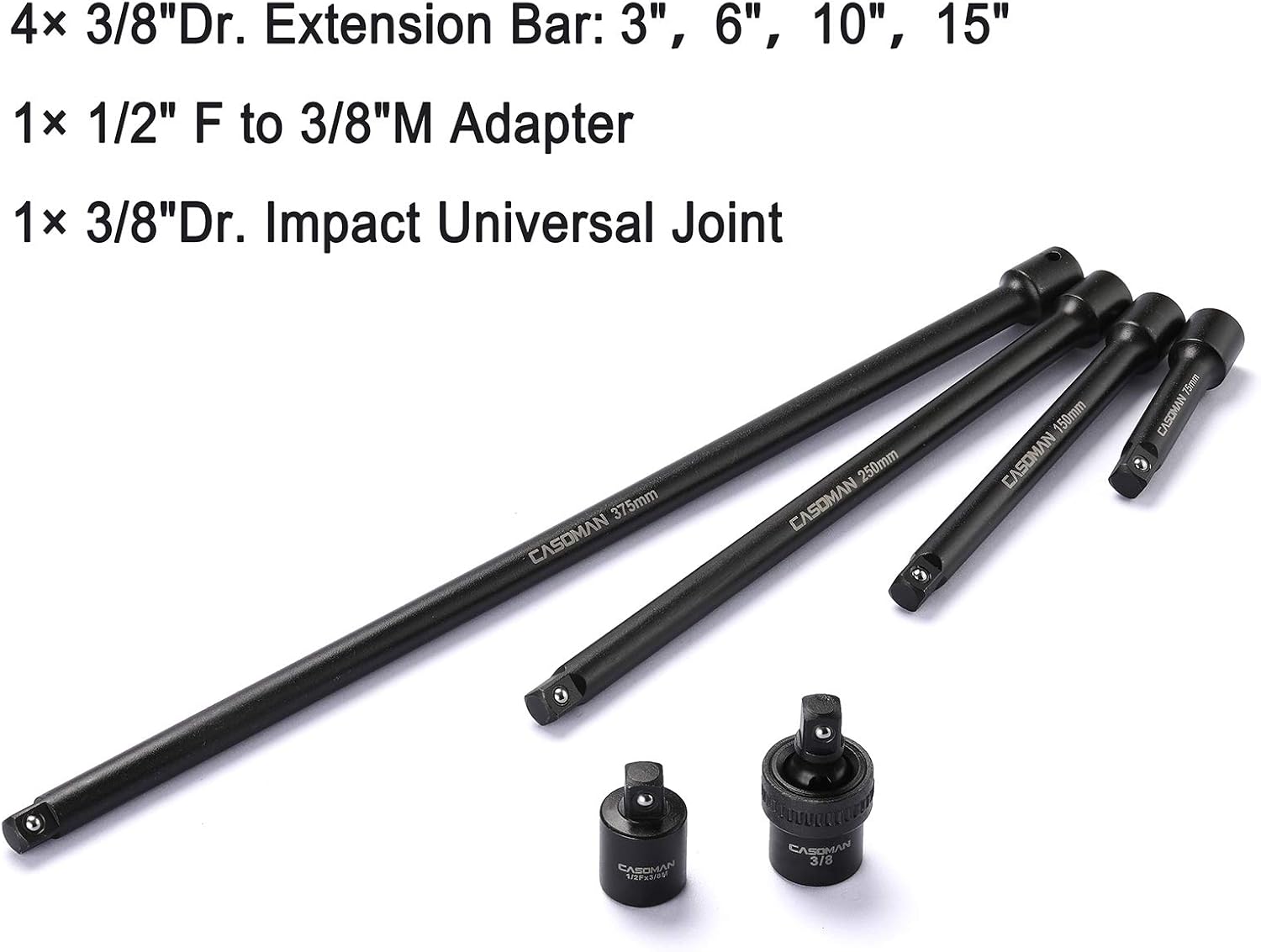 CASOMAN 87-Piece 3/8" Drive Master Impact Socket Set – SAE & Metric CR-MO Steel