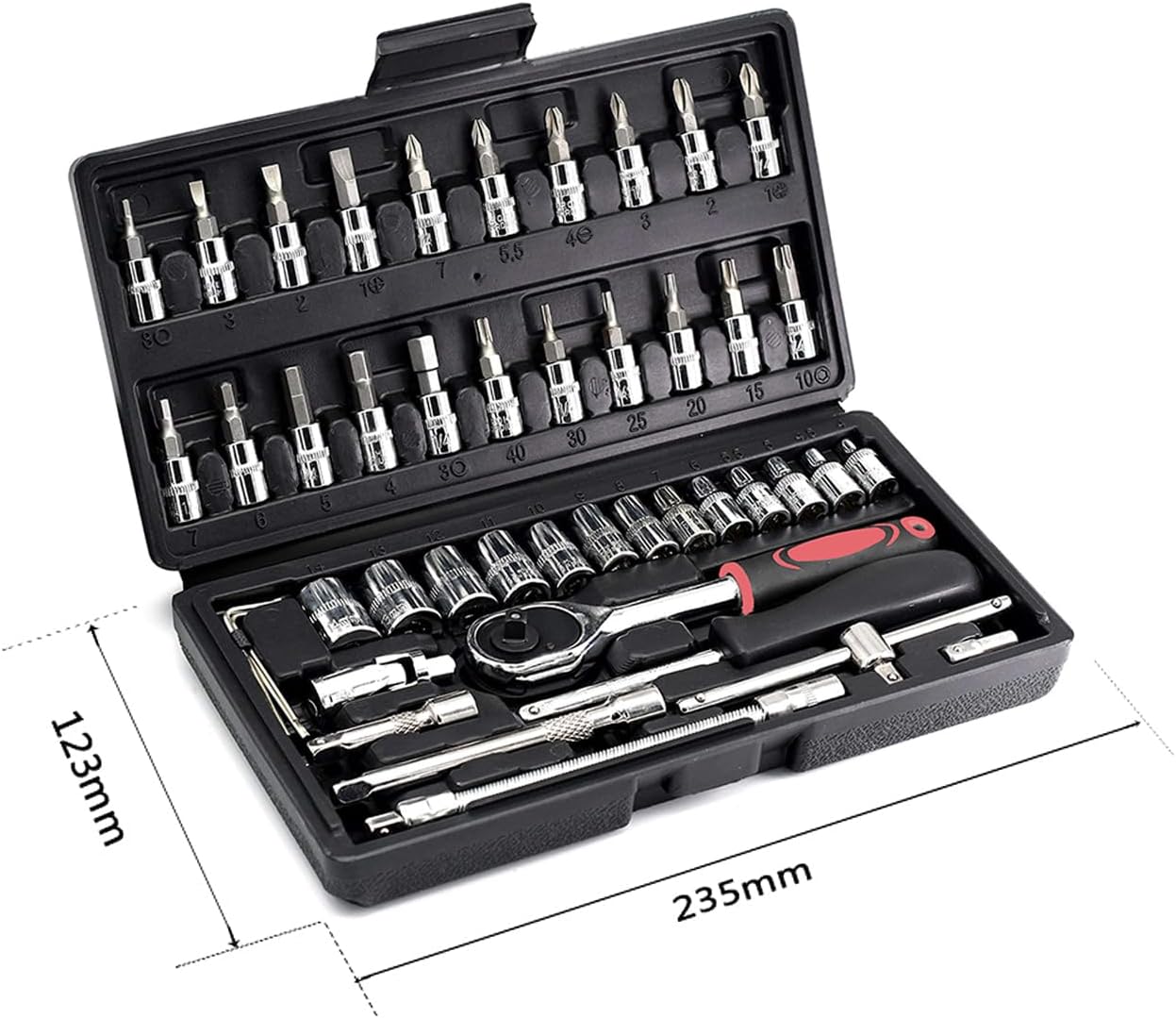 IKKAKOI 46-Piece 1/4" Drive Socket Set – Metric 4–14mm CR-V with Ratchet & Bits