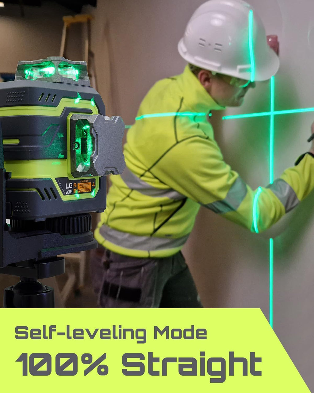 LasGoo LG-3DM 3x360° Green Laser Level – Self-Leveling with 5200mAh Battery & Magnetic Stand