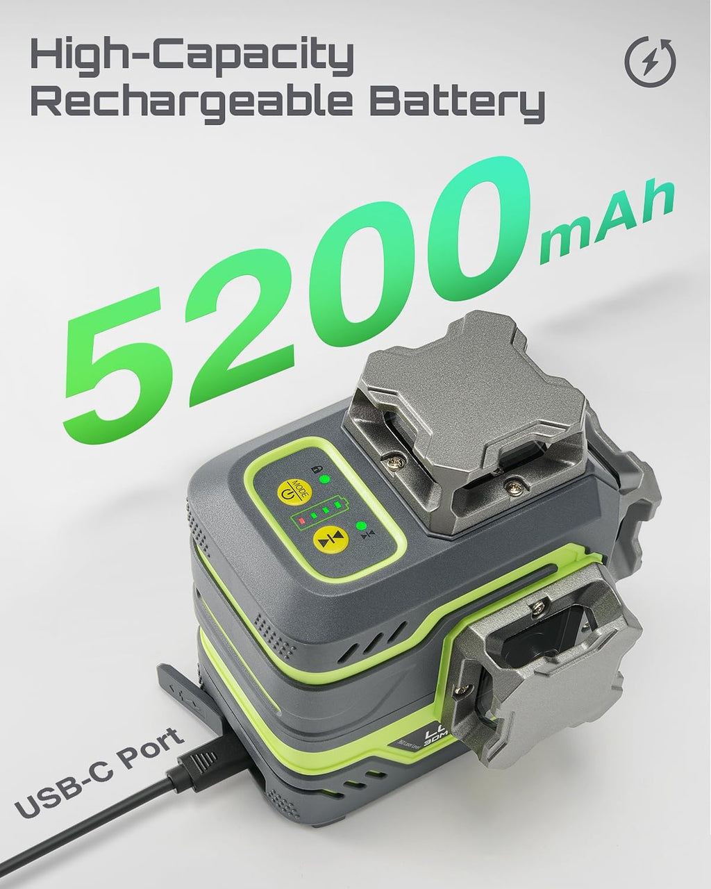 LasGoo LG-3DM 3x360° Green Laser Level – Self-Leveling with 5200mAh Battery & Magnetic Stand