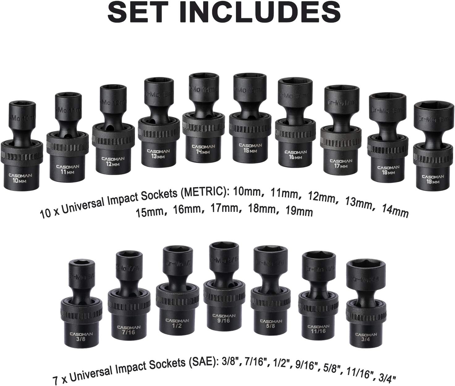 CASOMAN 87-Piece 3/8" Drive Master Impact Socket Set – SAE & Metric CR-MO Steel