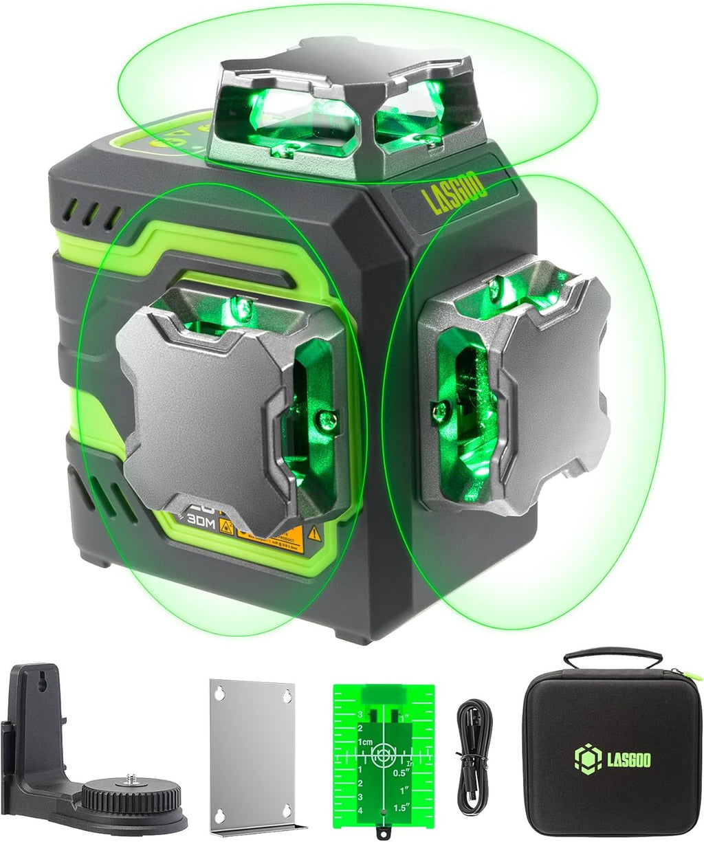 LasGoo LG-3DM 3x360° Green Laser Level – Self-Leveling with 5200mAh Battery & Magnetic Stand