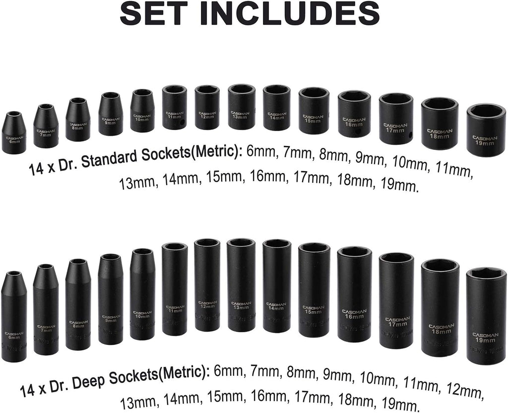 CASOMAN 87-Piece 3/8" Drive Master Impact Socket Set – SAE & Metric CR-MO Steel