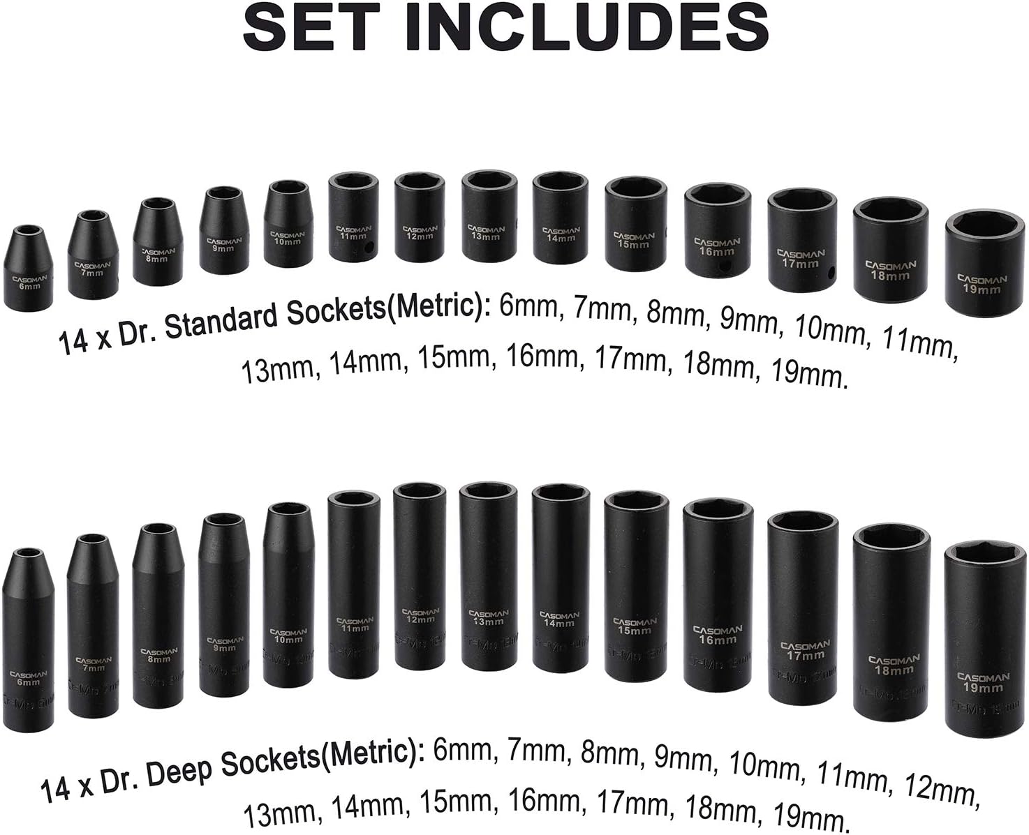 CASOMAN 87-Piece 3/8" Drive Master Impact Socket Set – SAE & Metric CR-MO Steel