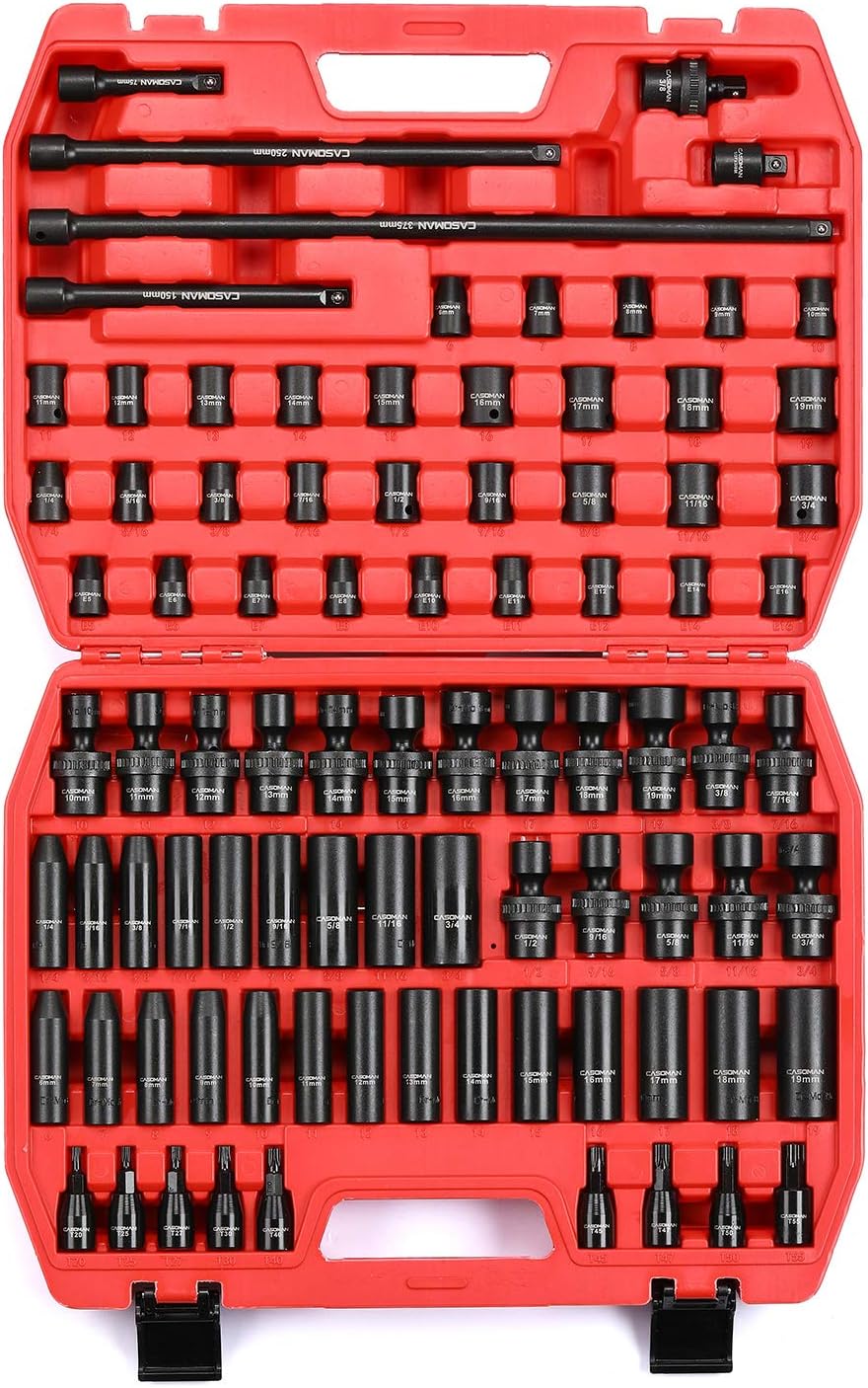 CASOMAN 87-Piece 3/8" Drive Master Impact Socket Set – SAE & Metric CR-MO Steel