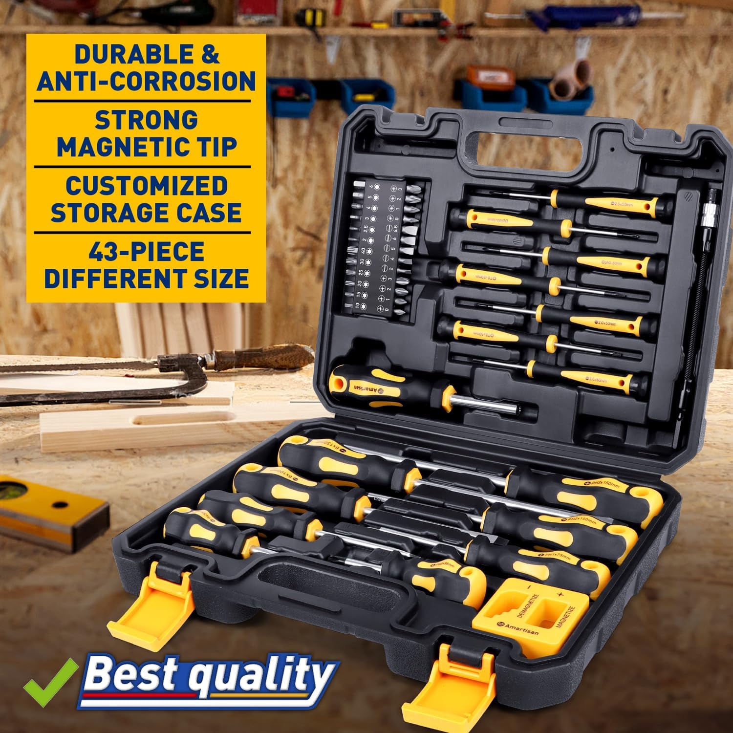 Amartisan 43-Piece Magnetic Screwdriver Set – CR-V Steel with Case, Bits & Magnetizer