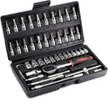 IKKAKOI 46-Piece 1/4" Drive Socket Set – Metric 4–14mm CR-V with Ratchet & Bits