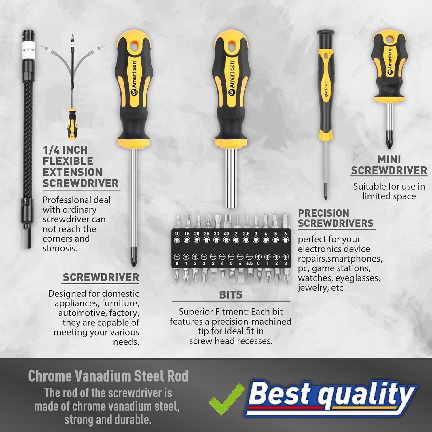 Amartisan 43-Piece Magnetic Screwdriver Set – CR-V Steel with Case, Bits & Magnetizer