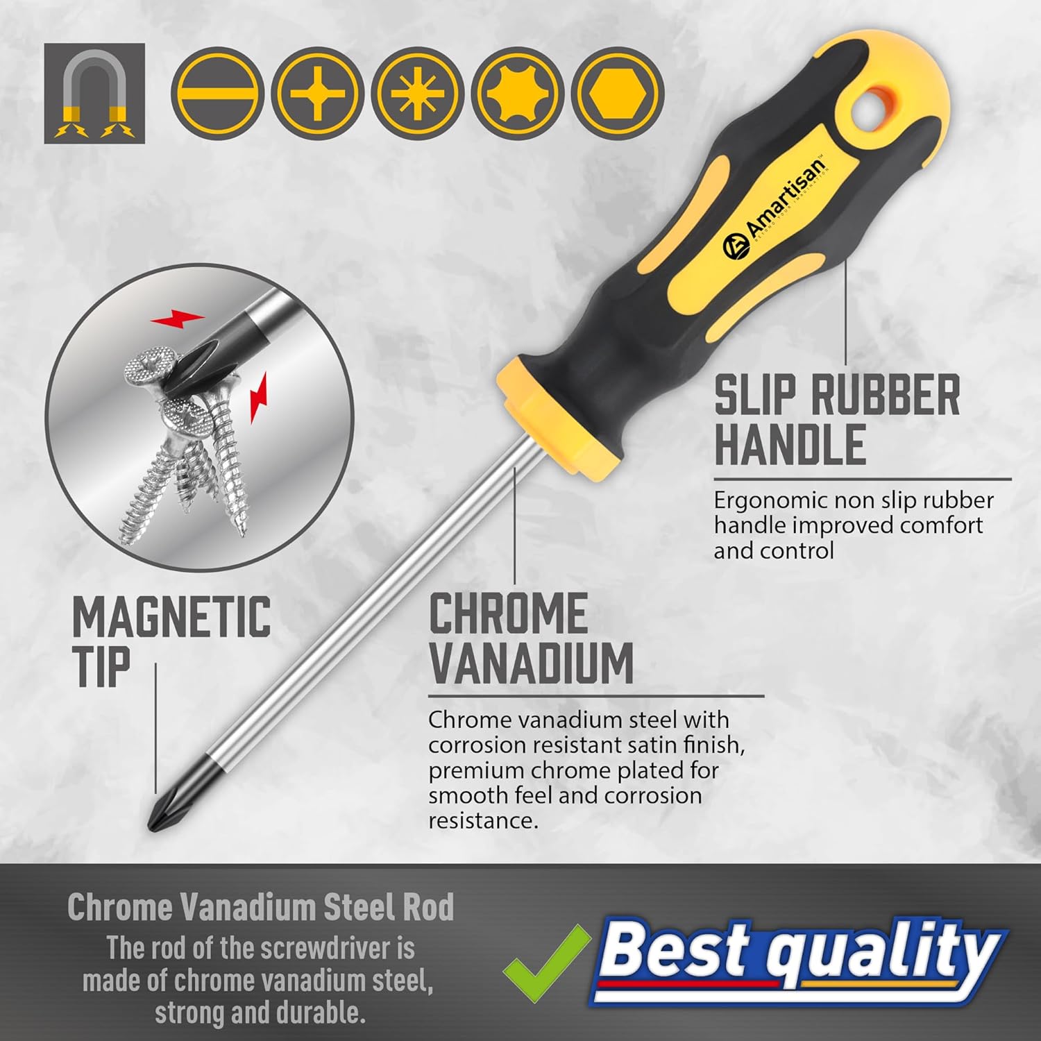 Amartisan 43-Piece Magnetic Screwdriver Set – CR-V Steel with Case, Bits & Magnetizer