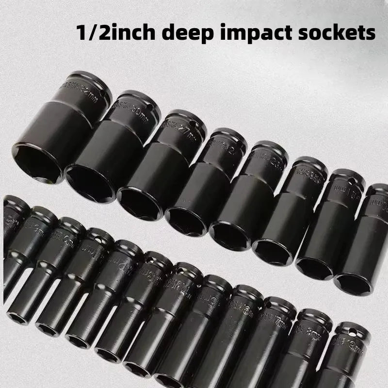 10pc 1/2" Drive Deep Impact Socket Set – CR-V Steel 8-24mm Metric with Storage Case