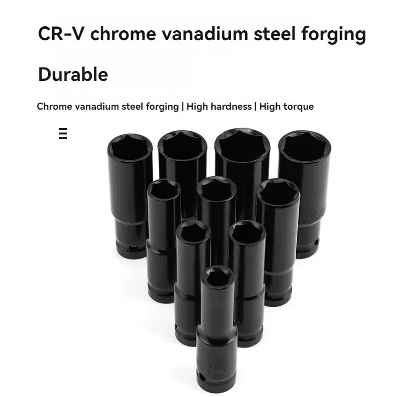 10pc 1/2" Drive Deep Impact Socket Set – CR-V Steel 8-24mm Metric with Storage Case