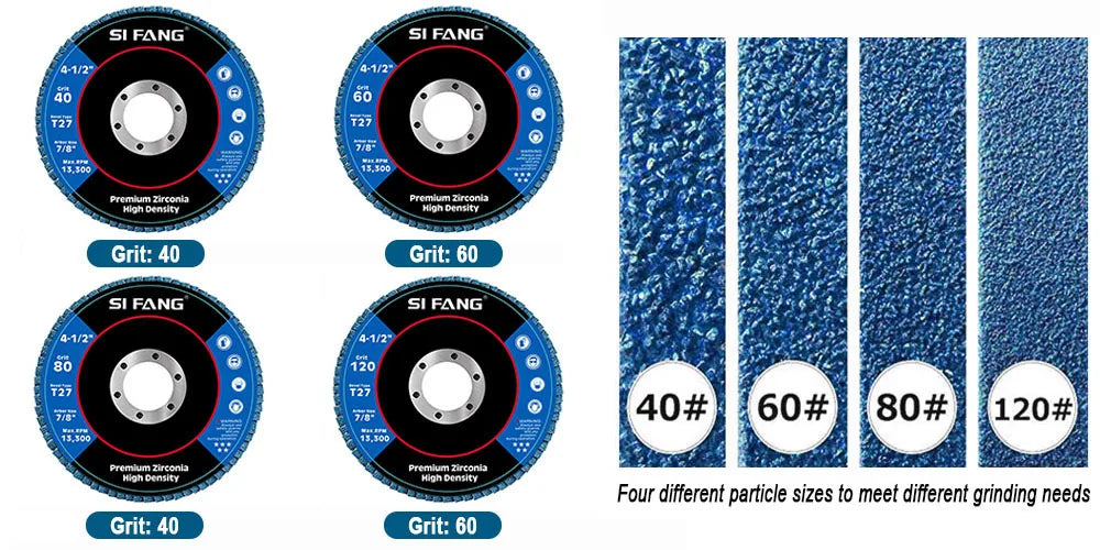 SI FANG 115mm T27 Zirconia Flap Discs – 40/60/80/120 Grit for Angle Grinder (2/5/10 Pack)