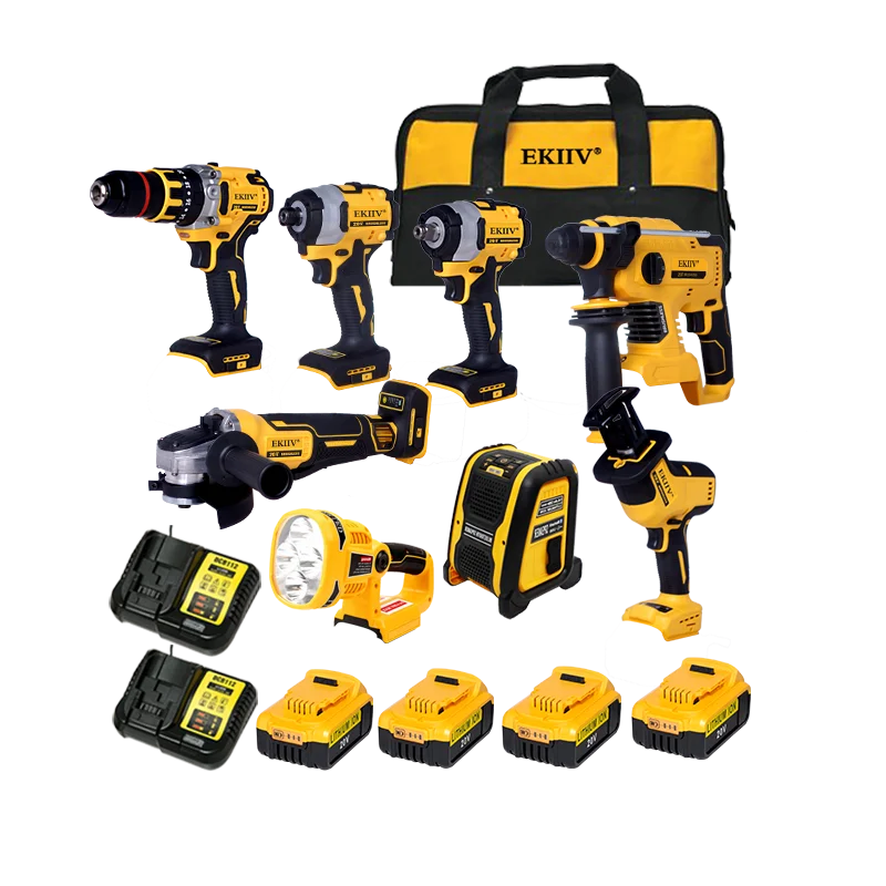 EKIIV 9-Piece Cordless Power Tool Combo Kit | 18V/21V | 3x Batteries | CE Certified
