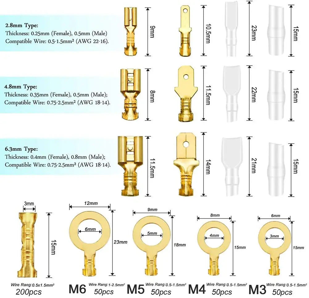 Insulated Crimp Terminal & Spade Connector Kit – 2.8/6.3mm (135 to 1000pcs)