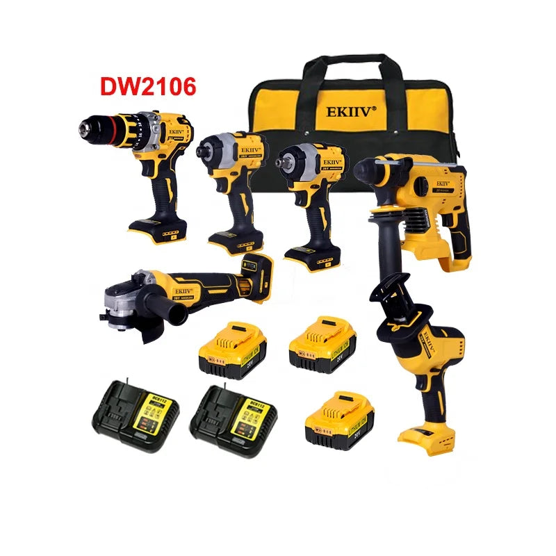 EKIIV 9-Piece Cordless Power Tool Combo Kit | 18V/21V | 3x Batteries | CE Certified