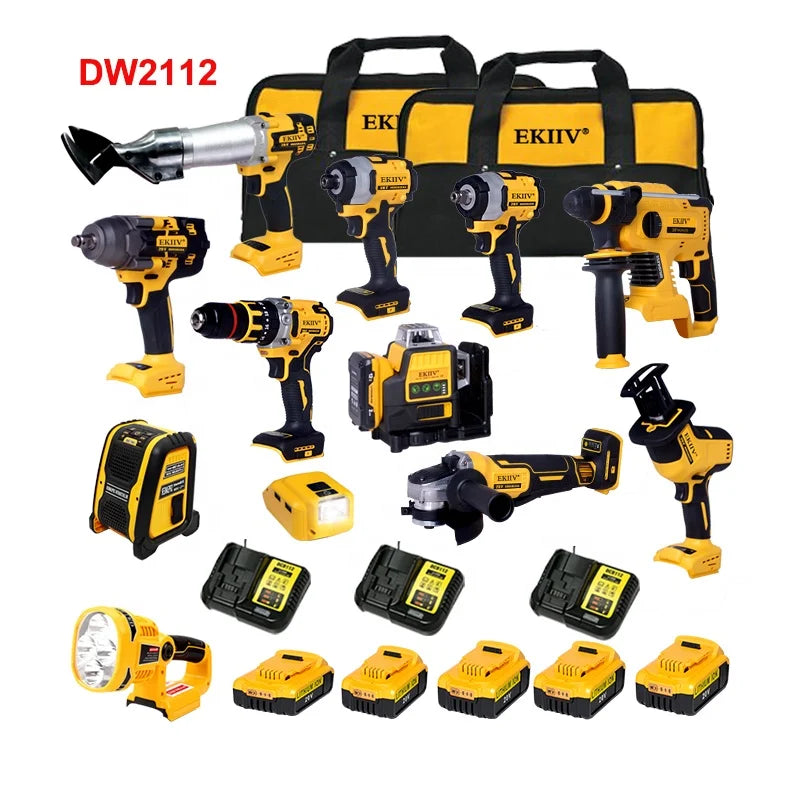 EKIIV 9-Piece Cordless Power Tool Combo Kit | 18V/21V | 3x Batteries | CE Certified