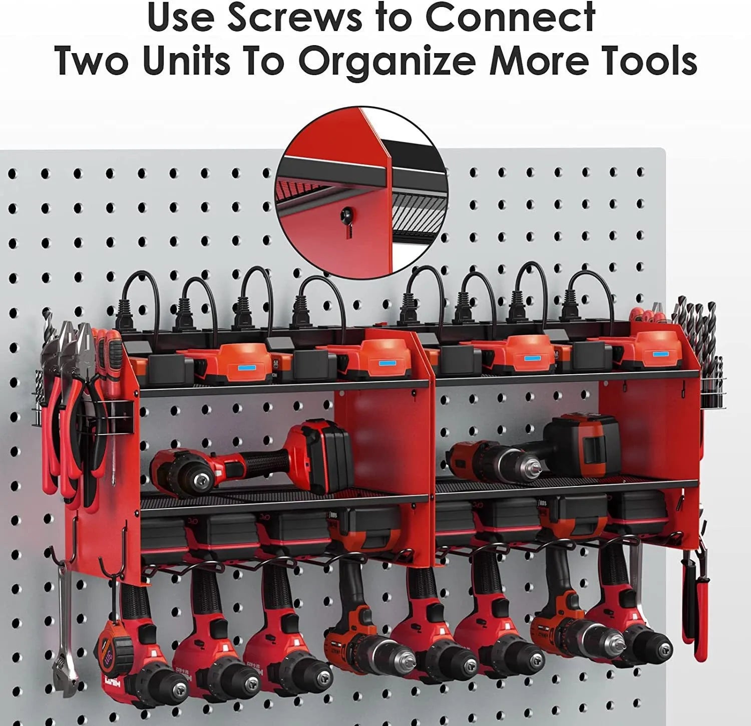 Wall Mounted Metal Power Tool Storage Rack | 8" Heavy Duty | Drill & Tool Holder | Shelf Only or With Strip