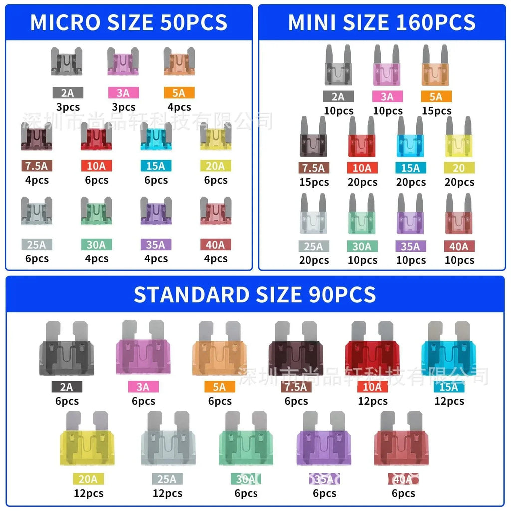 Automotive Blade Fuse Assortment Kit – Micro, Mini & Standard, 2A–40A (120, 180 or 300 Pack)