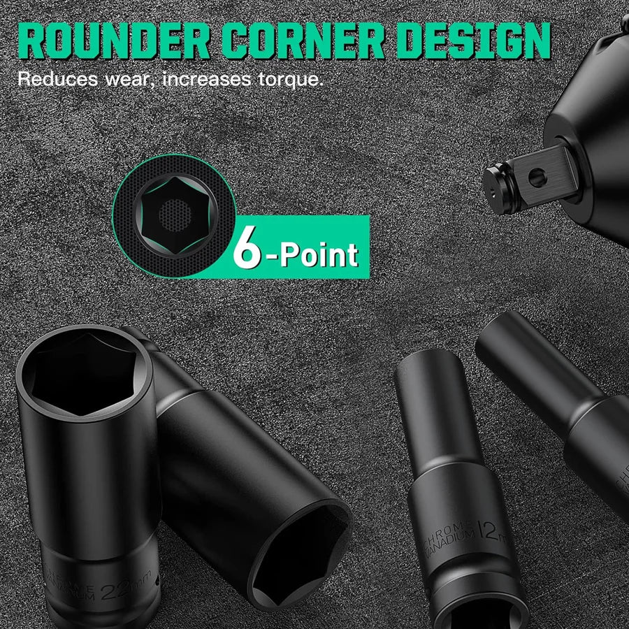 1/2" Drive Impact Socket Set | 10, 15 & 20 Piece CR-V Metric Sets