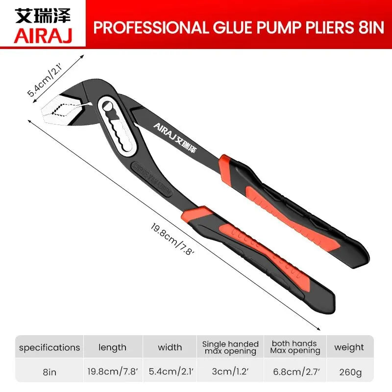 AIRAJ Quick-Release Water Pump Pliers – Chromium Vanadium, 8", 10" & 12" Sizes