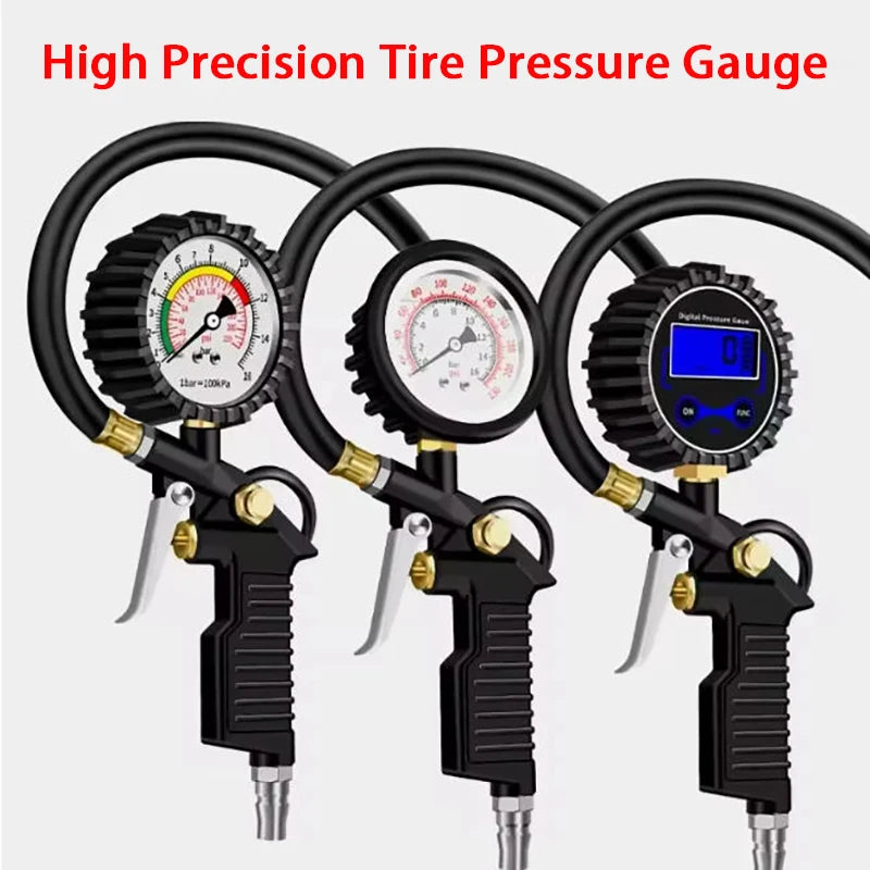 Tire Pressure Gauge 220PSI – Car, Truck & Motorcycle Tyre Inflator with Flexible Hose