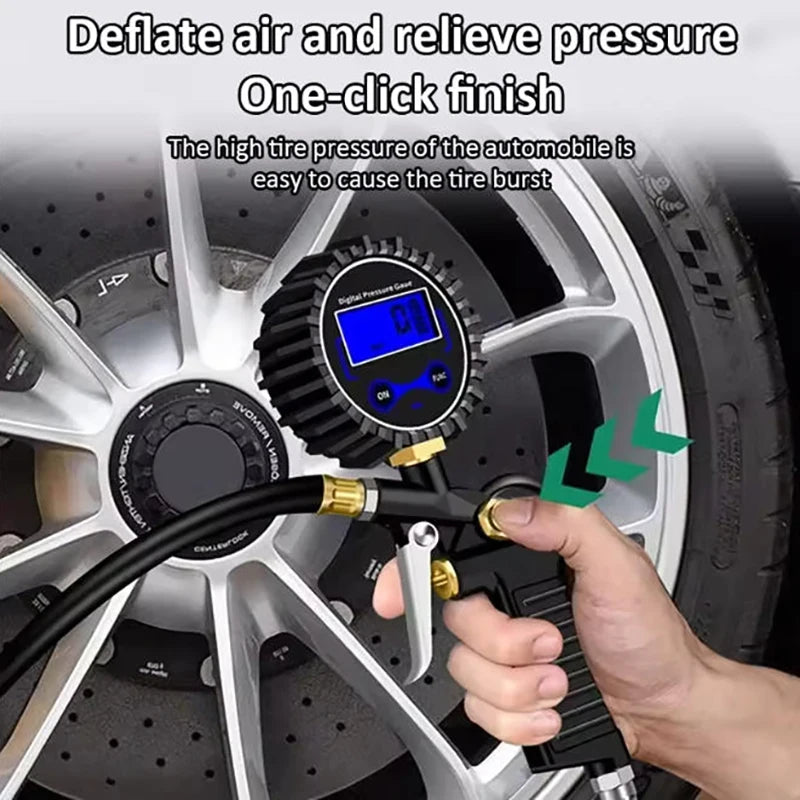 Tire Pressure Gauge 220PSI – Car, Truck & Motorcycle Tyre Inflator with Flexible Hose