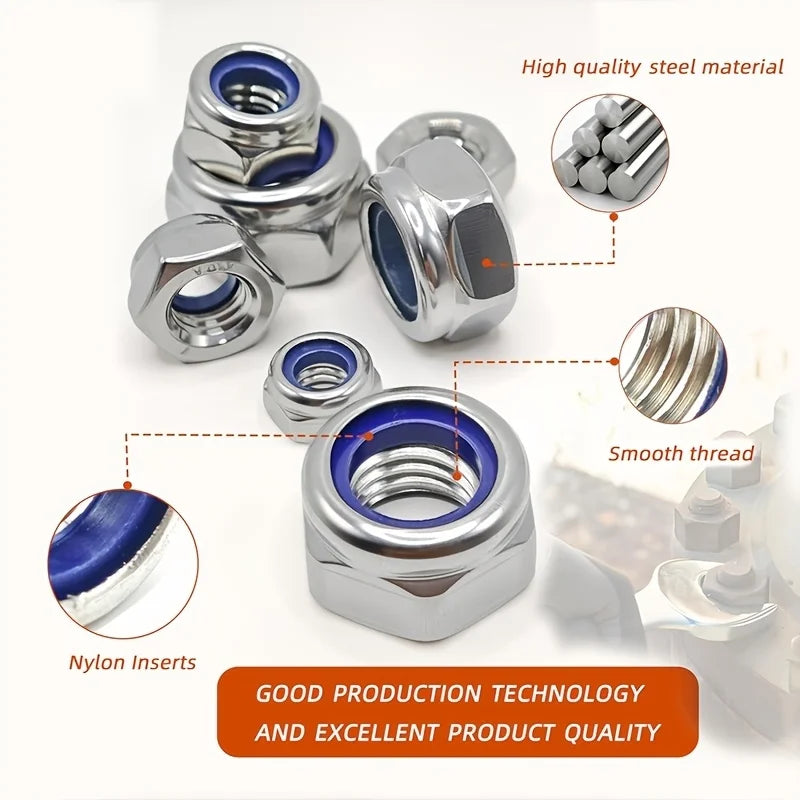 Hex Lock Nut Assortment M3–M10 – Galvanised Anti-Loosening Locknuts (40, 42, 200 or 220 Pack)