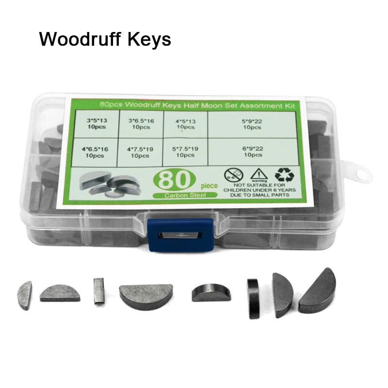 Carbon Steel Parallel Key & Woodruff Key Assortment Kit | M3–M6 | 80pc or 140pc