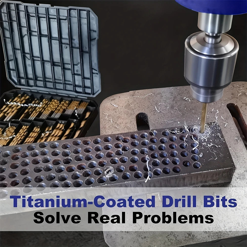99pc Titanium Twist Drill Bit Set – Bearing Steel, 1.5–10mm (OPP Bag or Plastic Box)