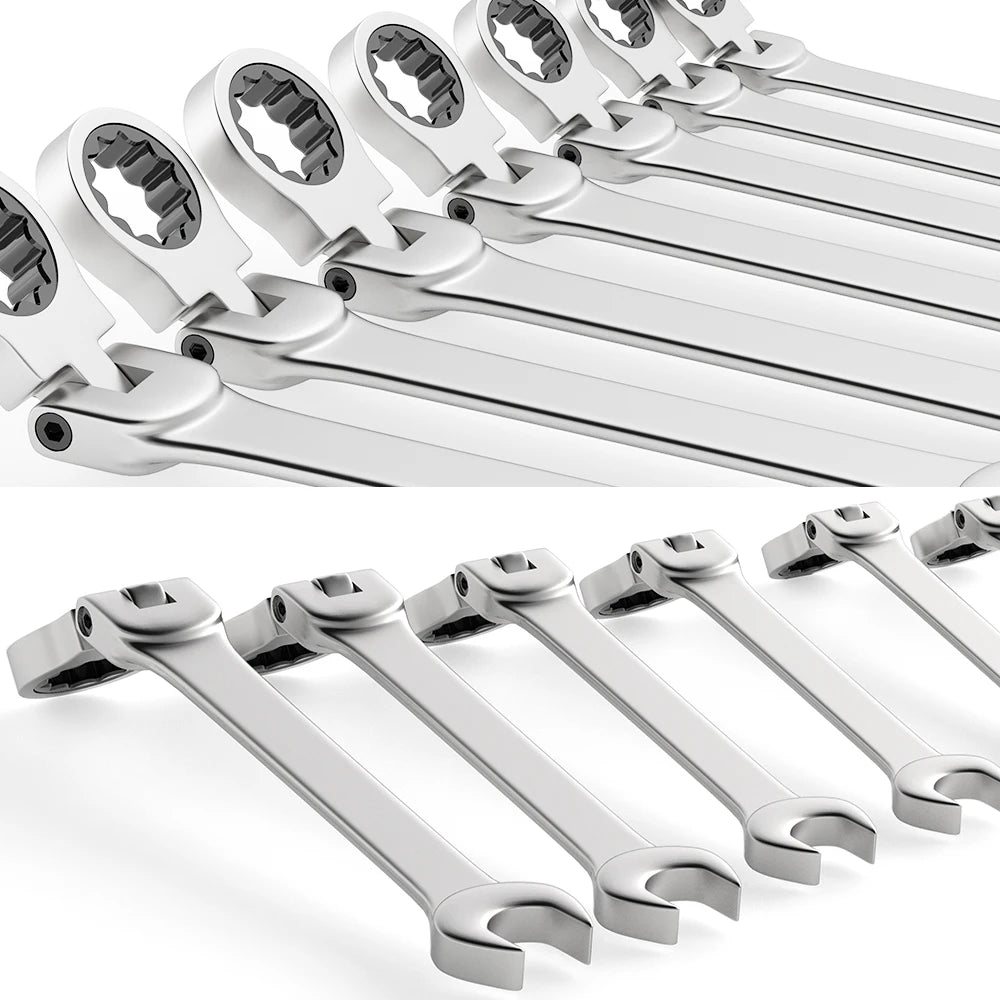 WOZOBUY Flex-Head Ratchet Wrench Set – 6-22mm Chrome Vanadium 72-Tooth with Canvas Bag