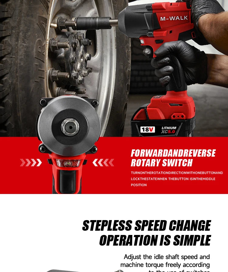 M-WALK 18V Brushless Cordless Impact Wrench – 1300Nm, 1/2" Drive, Milwaukee M18 Compatible (Tool Only)