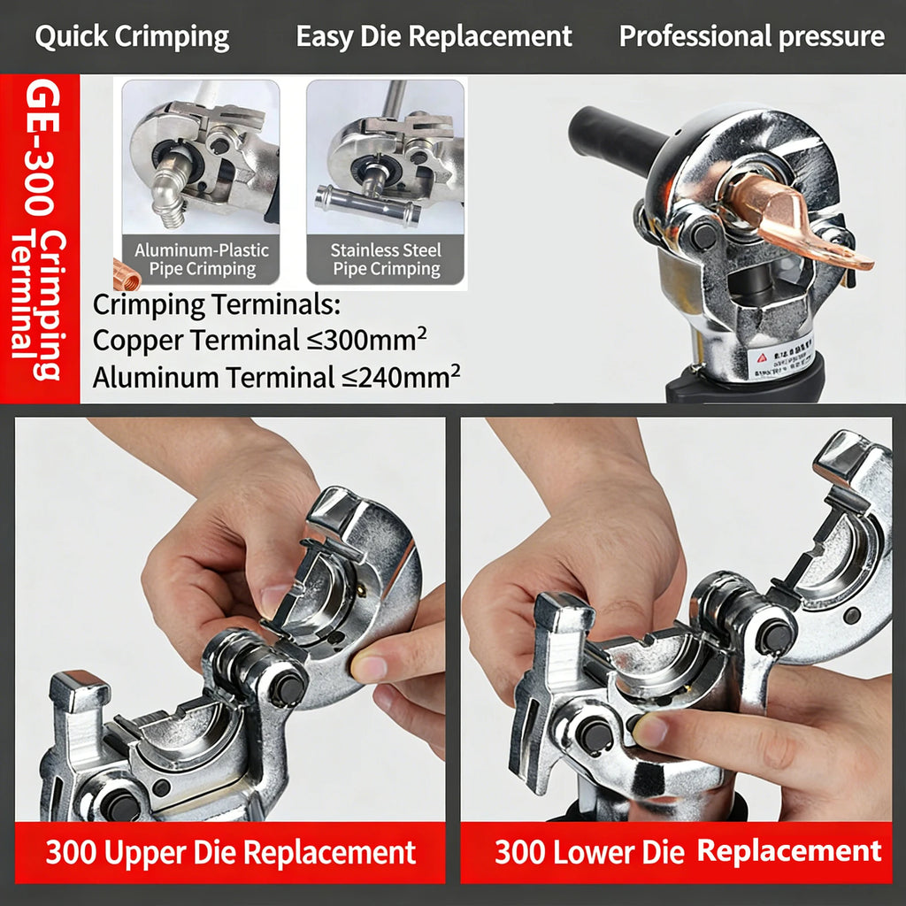 Electric Hydraulic Crimping Tool Kit | 12 Dies | 6T & 12T Models | 6AWG–800MCM