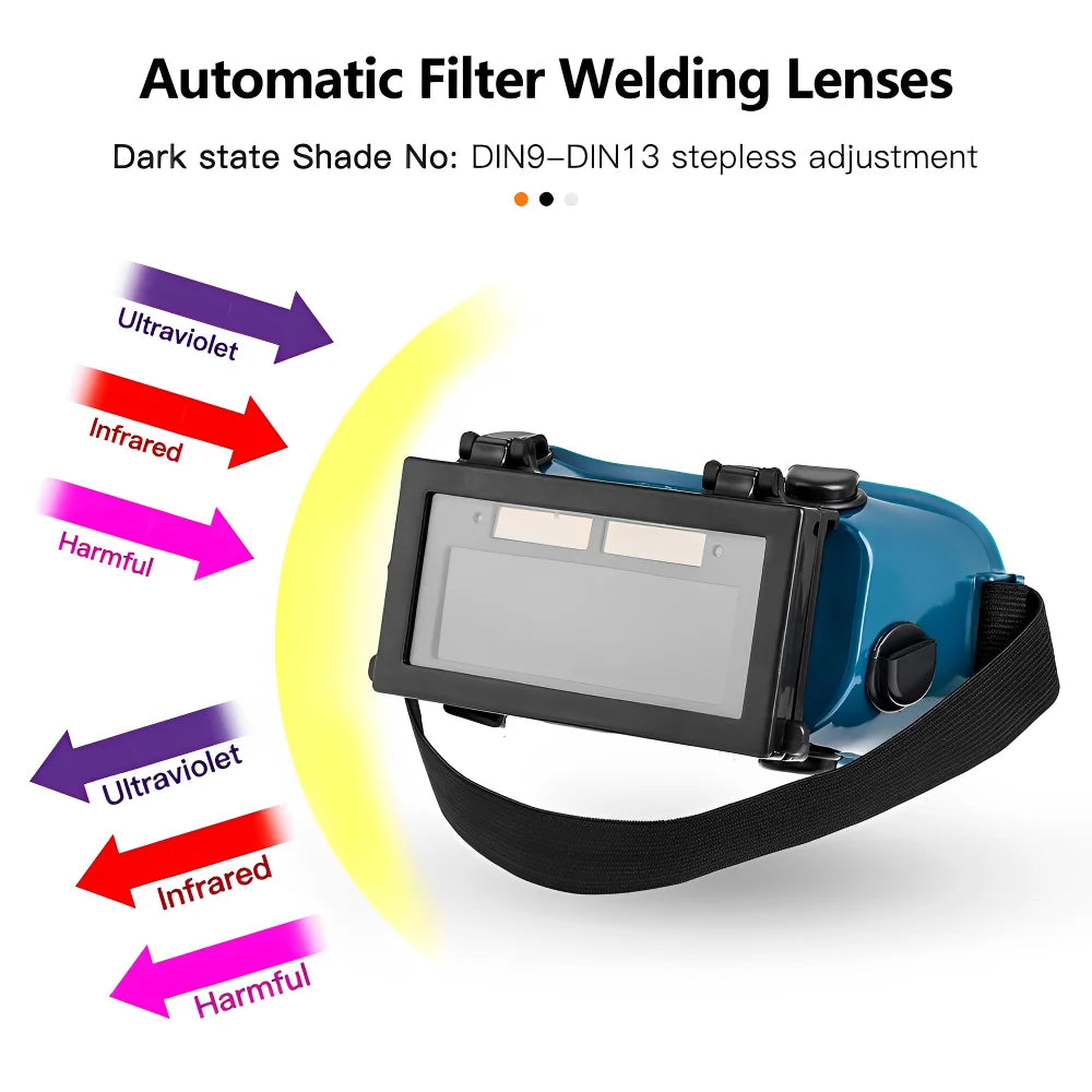Solar Auto-Darkening Welding Goggles | DIN 9-13 | MIG TIG ARC | Dimming & True Colour Lens