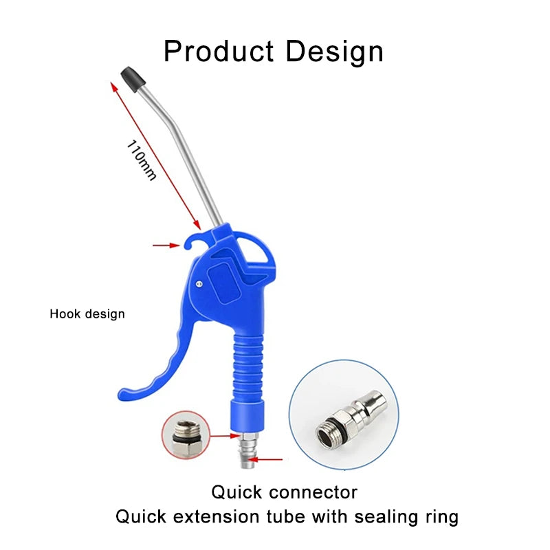 High-Flow Air Blow Gun with Angled Nozzle – Pneumatic HVLP Blower for Air Compressors