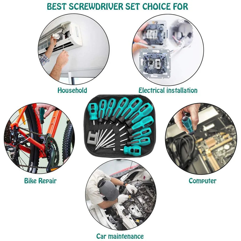10pc Magnetic Screwdriver Set – Chrome Vanadium Phillips & Flat Head with Non-Slip Handle