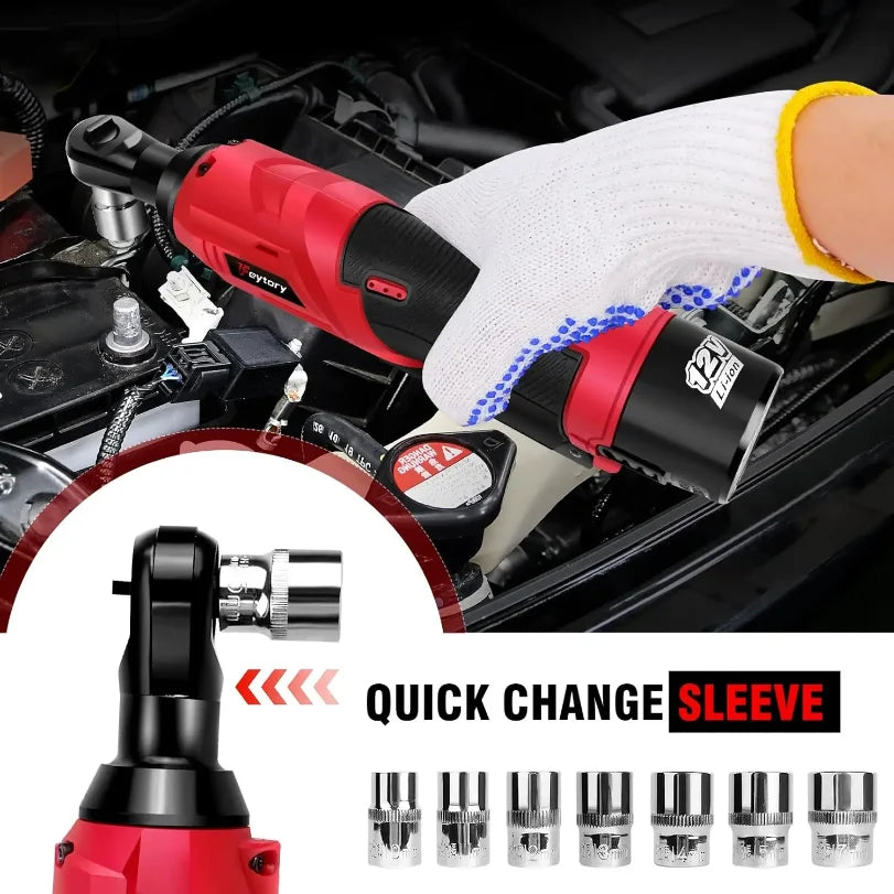 12V Cordless Ratchet Wrench | 3/8" Drive | 2x 1500mAh Batteries & 7 Sockets Included