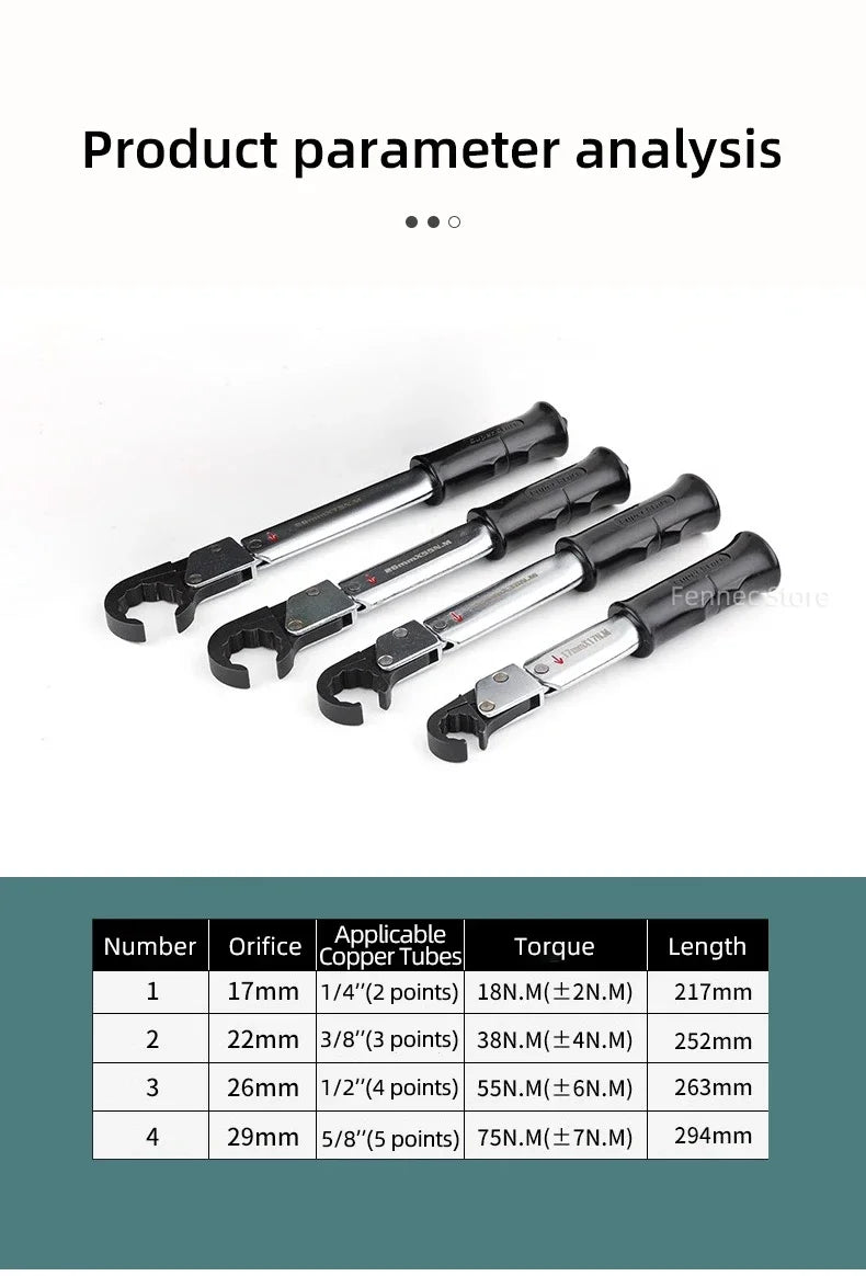 High-Precision Ratchet Torque Wrench Set – Open Type, Air Conditioning & Spark Plug Repair (17–29mm)