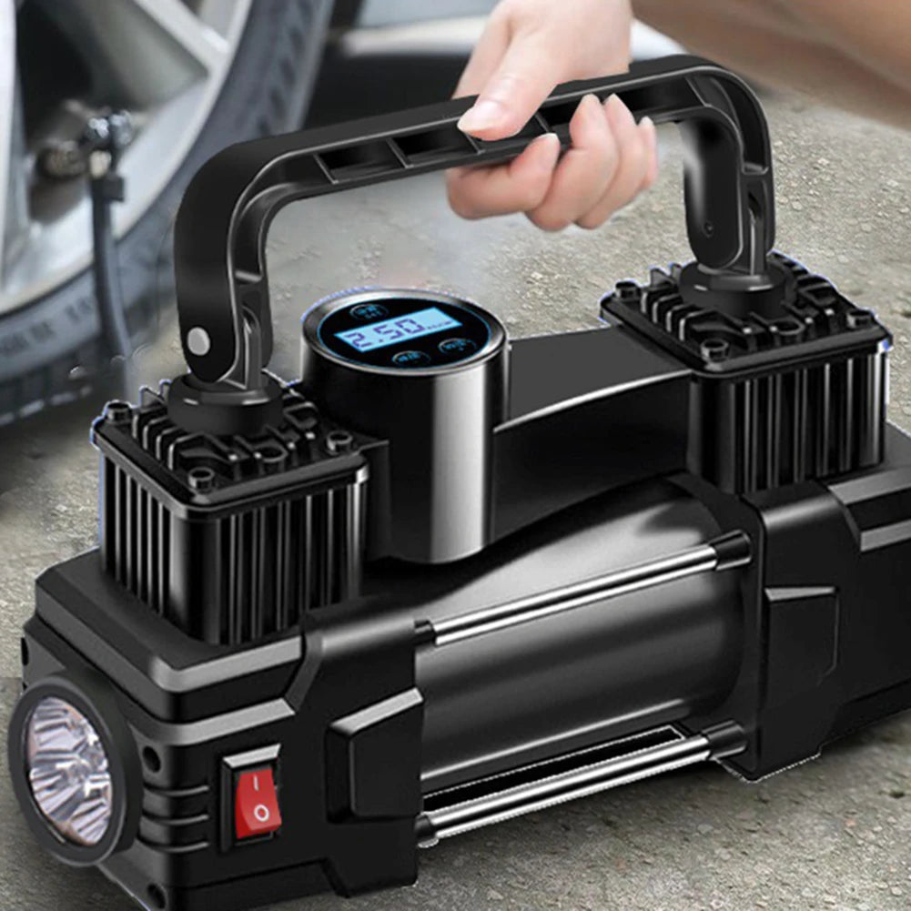 Shunmaii 12V 150PSI Dual Cylinder Tyre Inflator – Heavy Duty Electric Air Pump with LED Light