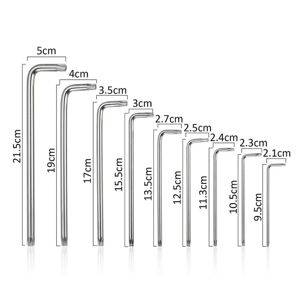 OLOEY 9pc L-Shape Torx Key Set – T10-T50 Chrome Vanadium Double-End Star Wrench