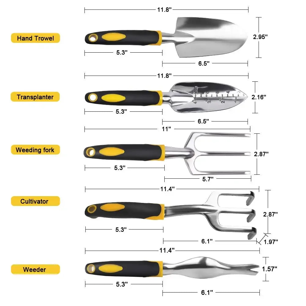 FATCOOL Garden Hand Tools | Trowel, Transplanter, Cultivator, Weeder & Fork | Ergonomic Handle | Individual or 5-Piece Set