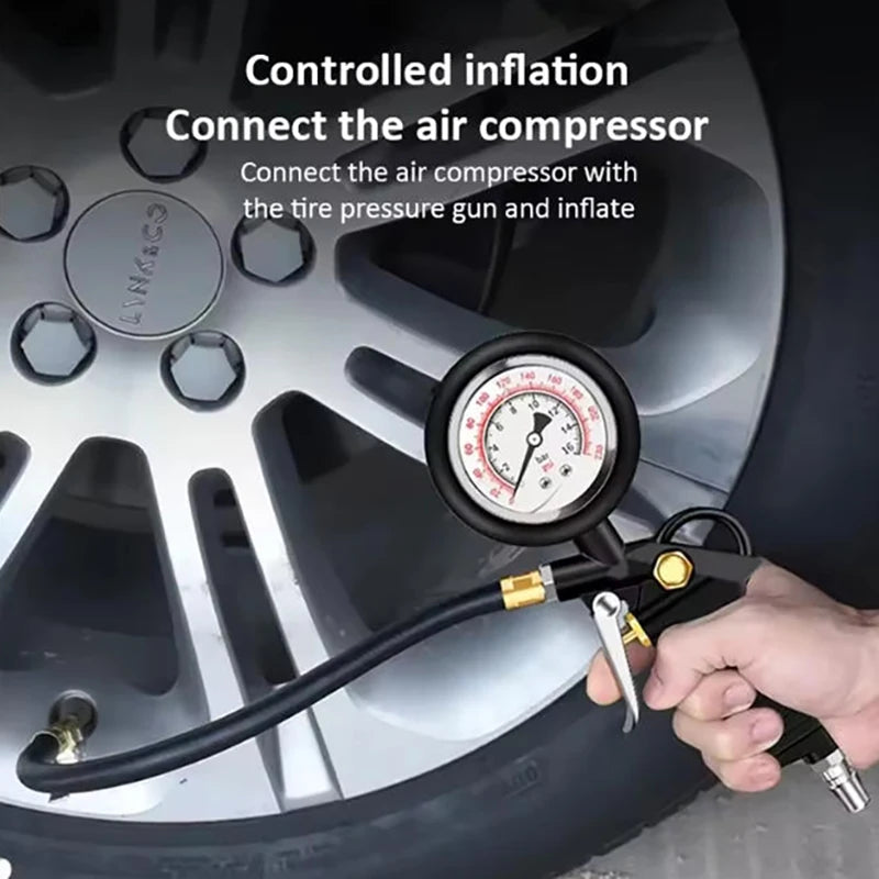 Tire Pressure Gauge 220PSI – Car, Truck & Motorcycle Tyre Inflator with Flexible Hose