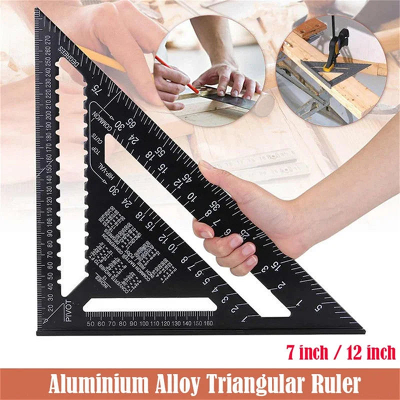 Triangle Ruler Set – 7" & 12" Alloy Metal Carpenter Square for Woodworking & Construction