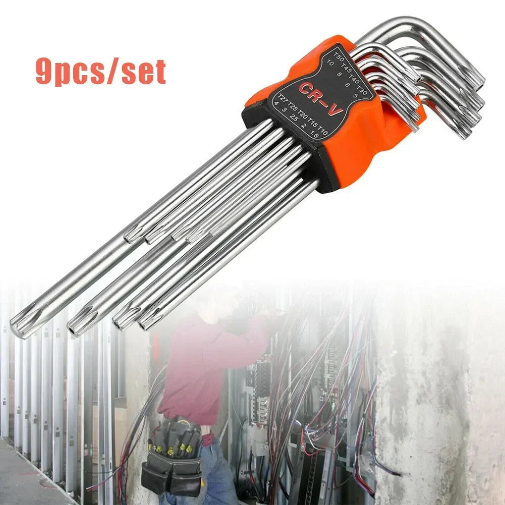 OLOEY 9pc L-Shape Torx Key Set – T10-T50 Chrome Vanadium Double-End Star Wrench
