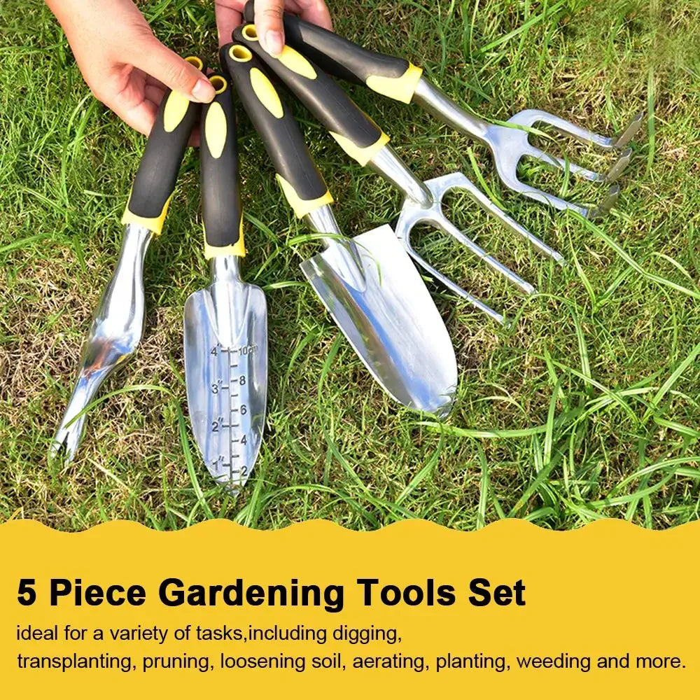 FATCOOL Garden Hand Tools | Trowel, Transplanter, Cultivator, Weeder & Fork | Ergonomic Handle | Individual or 5-Piece Set
