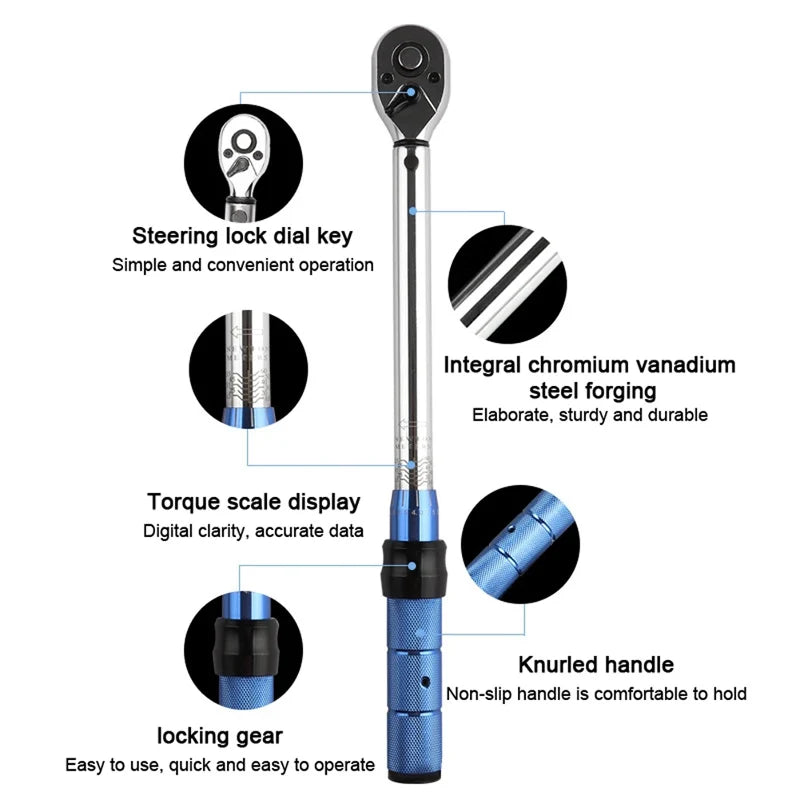 Realmote Bidirectional Ratchet Torque Wrench – 1/4", 3/8" & 1/2" Drive, ±3% Precision, CR-V Steel