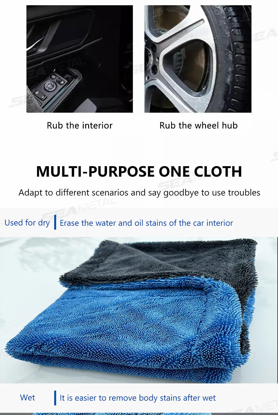 SEAMETAL 1200GSM Microfiber Car Detailing Towel | Ultra-Soft Scratch-Free | 3 Sizes | Gray, Red & Blue