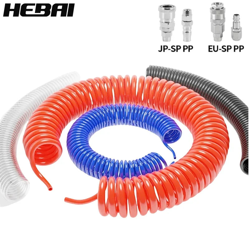 PU Spring Spiral Air Hose with Fittings – 6/9/12/15M Flexible Pneumatic Compressor Hose