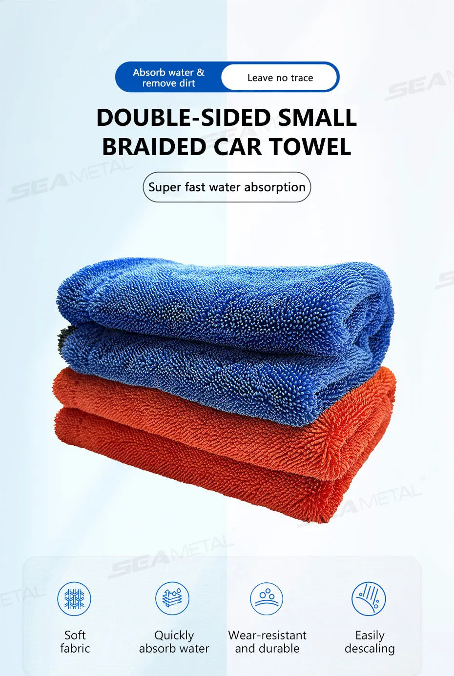 SEAMETAL 1200GSM Microfiber Car Detailing Towel | Ultra-Soft Scratch-Free | 3 Sizes | Gray, Red & Blue