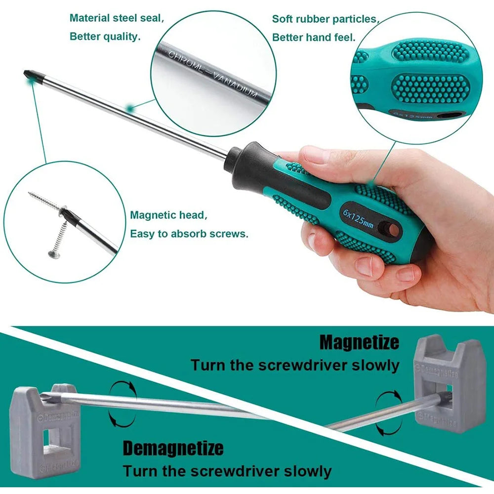 10pc Magnetic Screwdriver Set – Chrome Vanadium Phillips & Flat Head with Non-Slip Handle